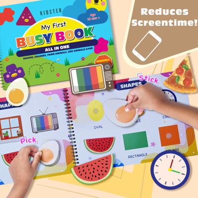 KIDSTER My First Busy Book-All in One 18 Mos+ Shapes, Colours, Reusable Velcro Stickers(Multicolor)