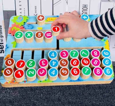 FORSIKHA Education Wooden Toys Wooden Math Calculation Board Numerical Maze Tracing Toy(Blue, Multicolor)