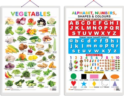 GO WOO Pack of 2 Vegetables and Alphabet, Numbers, Shapes & Colours Educational charts(Blue)