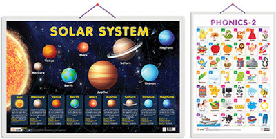GO WOO Pack of 2 Solar System and PHONICS - 2 Educational charts(White)