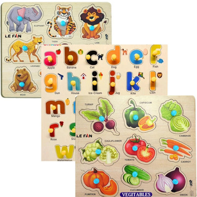 RPC99 Wooden Learning Educational Game Board for Kids(Animals & abcd & VEGTBE)(Multicolor)