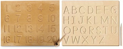 SHALAFI Combo Capital Alphabet And Numbers Writing Practice Wooden Tracing Boards Slates(Beige)