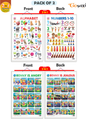 GO WOO Packof2|2IN1ALPHABETANDNUMBER1-10and 2 IN 1 BENNY IS ANGRY&BENNYISJEALOUSCharts(Maroon)