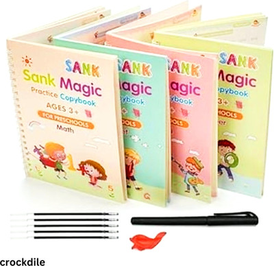 crockdile Practical Preschool Penmanship Set: 4 Copybooks + Pen(Red)