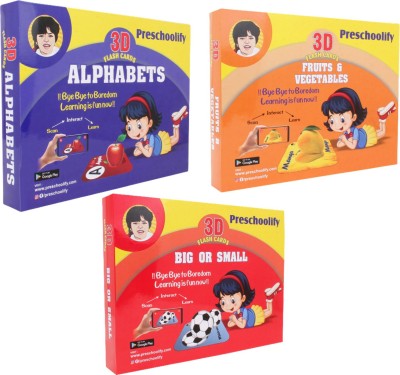Preschoolify Alphabets,Fruits & Veg. BigOrSmall 3D FlashCards for Kids(Pack of 3) (1 - 6 yrs)(Multicolor)