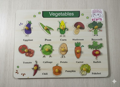 BEBOTA VEGETABLE KNOB WOODEN PUZZLE LEARNING TOY FOR TODDLER OR KIDS PACK OF 1(Brown)