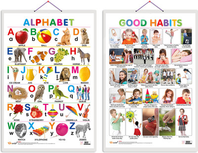 GO WOO Pack of 2 Alphabet and Good Habits Educational charts with Lamination(Multicolor)