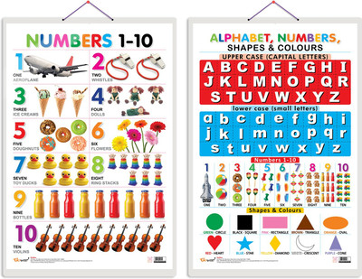 GO WOO Pack of 2 Numbers 1-10 and Alphabet, Numbers, Shapes & Colour Educational charts(Pink)
