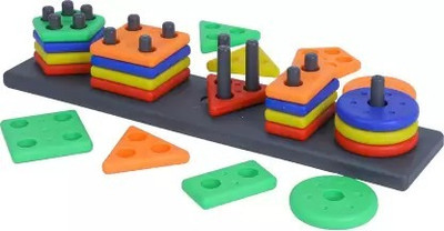 EBBSTONE Geometric Blocks Stacker Shape Sorter Column Puzzle Stacking Set for Kids(Multicolor)