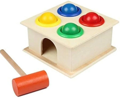 PLAYFULL Wooden Hammer Ball Knock Pounding Bench with Box(Multicolor)