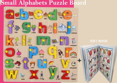 Plus Shine Colorful Picture Small atoz Letter Alphabet Board Learning Toys Puzzle+3in1 Book(Beige, Multicolor)