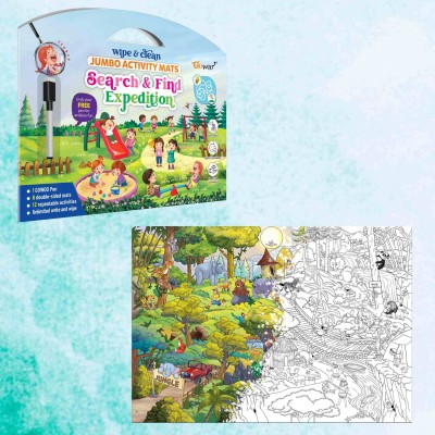 GO WOO SEARCH & FIND EXPEDITION and GIANT JUNGLE SAFARI COLOURING POSTER | combo of 2(Multicolor)