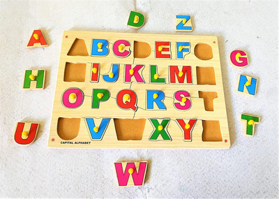 FORSIKHA A to Z English Alphabets Puzzle with Knob Learning Educational Board with Knob(Beige)