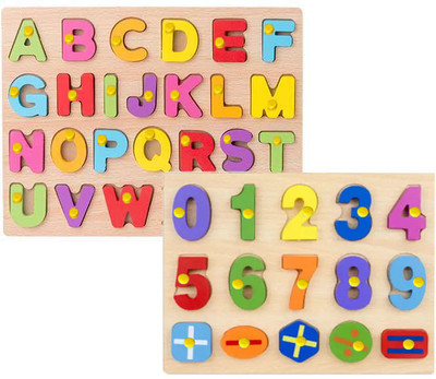 SHALAFI Combo Counting Math Montessori Toys and ABCD Alphabets Matching Puzzle Board(Beige, Multicolor)