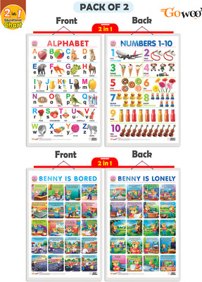GO WOO Packof2|2 IN 1 ALPHABET&NUMBER 1-10 and 2IN 1 BENNY IS BORED&BENNYISLONELYCharts(Multicolor)
