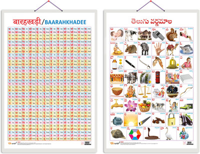 GO WOO Pack of 2 Baarahkhadee and Telugu Alphabet Educational charts(White)