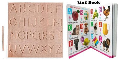 SHALAFI ABC Wooden Tracing Board Alphabet Writing Practice Slate Learning Toys+3in1 Book(Beige, Multicolor)
