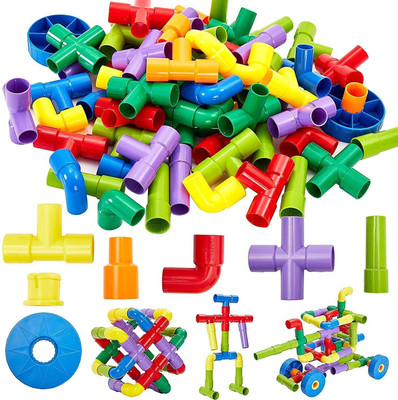 Pulsbery Plastic Pipe Puzzle Building Blocks Toy Game Set for 3-8 Years Old Kids Boys & Girls,Multi Color,165 Piece (Pack Of 2)(Multicolor)