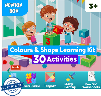 Little Olive Newton Box 5 in 1 Learning and Education Gift Set | Color and Shapes Theme(Blue)