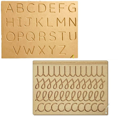 REWASHREE CRAFT WORLD Capital Alphabet & Multi Pattern Wooden Tracing Board with Pencil for Kids(Brown)