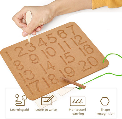 SHALAFI Counting&Learning Montessori Slate 1-20 Practice Educational Tracing Board Tray(Beige)