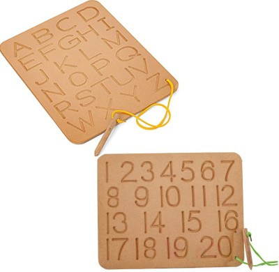 Plus Shine Pack Of 2 Learning Educational Alphabet Number Puzzle Handwriting Tracing Board(Beige)