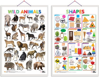 GO WOO Pack of 2 Wild Animals and Shapes Educational charts Lamination(Multicolor)