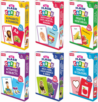 YUIOP - 2 In 1 Flash Cards - 180 Cards Front & Back - Pack Of 6 - Kids Educational(Multicolor)