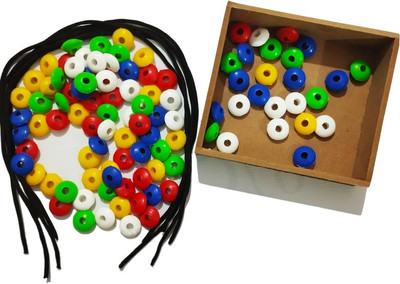 Ashmi Wooden Box With 100 Plastic Beads And 5 Laces for Kids Counting and Mathematics(Multicolor)