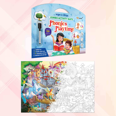 GO WOO PHONICS PLAYTIME and GIANT UNICORN COLOURING POSTER | combo of 2(Multicolor)