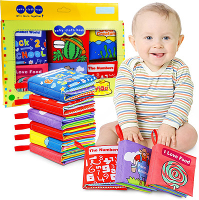 Verilux 6Pcs Cloth Books for Babies 0 3 Year Soft Sensory Books Crinkle Toy for Toddler(Multicolor)