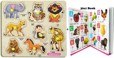 FORSIKHA Animals Name Puzzle & Game Learning Educational Board Montessori Toys+3in1 Book(11 Pieces)