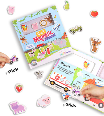 Intelliskills 4-in-1 Premium Magnetic Activity Book for Kids, Interactive Sticker Board Book(Multicolor)