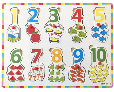 SKOG Wooden 10 Letter 1-10 Numeric Learning Block Puzzle for Nursery Kids 2+ Years(Multicolor)
