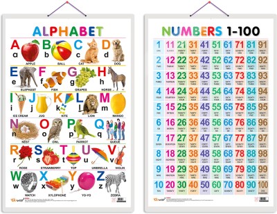 GO WOO Pack of 2 Alphabet and Numbers 1-100 Educational charts with Lamination(Grey)