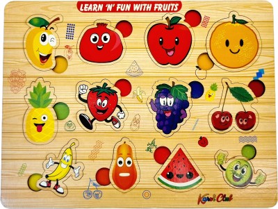 JASN HUT Fruits Wooden Learning Educational Puzzle Board for Toddlers (Fruits)(Multicolor)