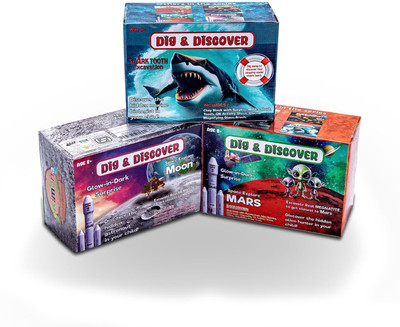Kimon Toys Dig & Discover - Excavation Box - Combo 3 - Moon Mars Shark(Multicolor)