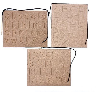 jaraglobal Small Capital Alphabet & 1 to 20 Number Wooden Writing Practice Tracing Board(Brown)