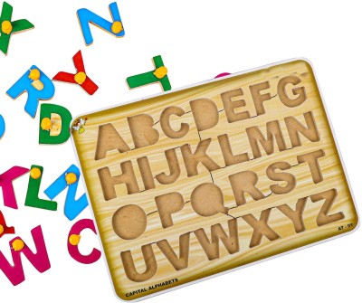 FORSIKHA Educational Learning Slate Toys Kids Capital Alphabet Matching Puzzle Board Game(Beige)