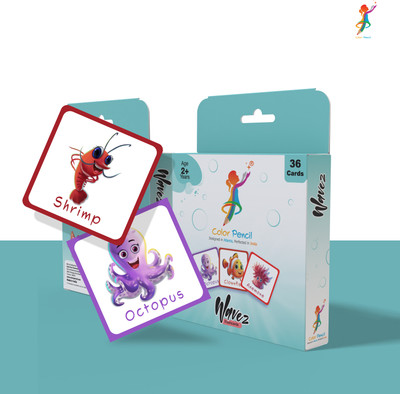 Color Pencil Wavez Ocean Life Flashcards – Dive into Fun Learning! | Discover Marine Animals(Multicolor)