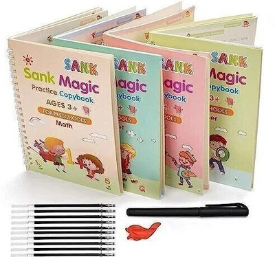 SCHNAPPI Sank Magic Books/10 Refills &1 Pen And Erasable 4 Set Of Practicing, Handwriting(Multicolor)