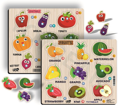 Toygear Combo Pack Fruit & Vegetable Wooden Puzzle Combo | Early Learning Board(Multicolor)