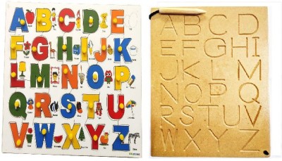 MECDOIT INTERNATIONAL Wooden Educational Puzzle|Capital Alphabet A-Z|Writing Practice Board|Pack of 2(Brown)