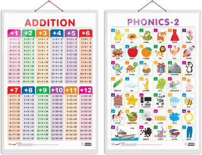GO WOO Pack of 2 ADDITION and PHONICS-2charts(Beige)