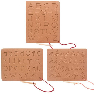 REWASHREE CRAFT WORLD Wooden Tracing Board with Dummy Pencil Alphabet ABC abc (Pack of 3)(Brown)