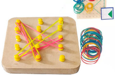 PopPlop Wooden Geoboard Mathematical Manipulative Array Blocks Geo Board Shape Puzzle(Beige, Multicolor)