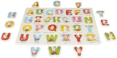 SHALAFI Capital Alphabet Matching Puzzle With Picture Learning Board Wooden Letter Block(Multicolor, Beige)
