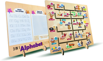 Toy DEKHO Wooden 3-in-1 Alphabet ABC Shapes Puzzle Creative Educational Board Game(Multicolor)