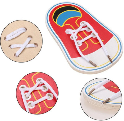 BUY SURETY Lacing Shoe Toy Learn to Tie Shoelaces Toy Threading Toy Board Game for Kids(Red)