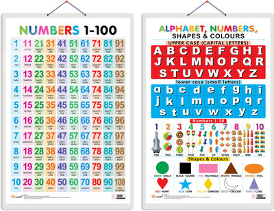 GO WOO Pack of 2 Numbers 1-100 and Alphabet, Numbers, Shapes &Colour Educational charts(Gold)